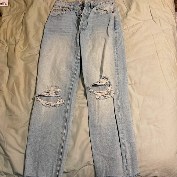 ZARA Ripped Straight Jeans - Light Blue - Picture 3 of 5